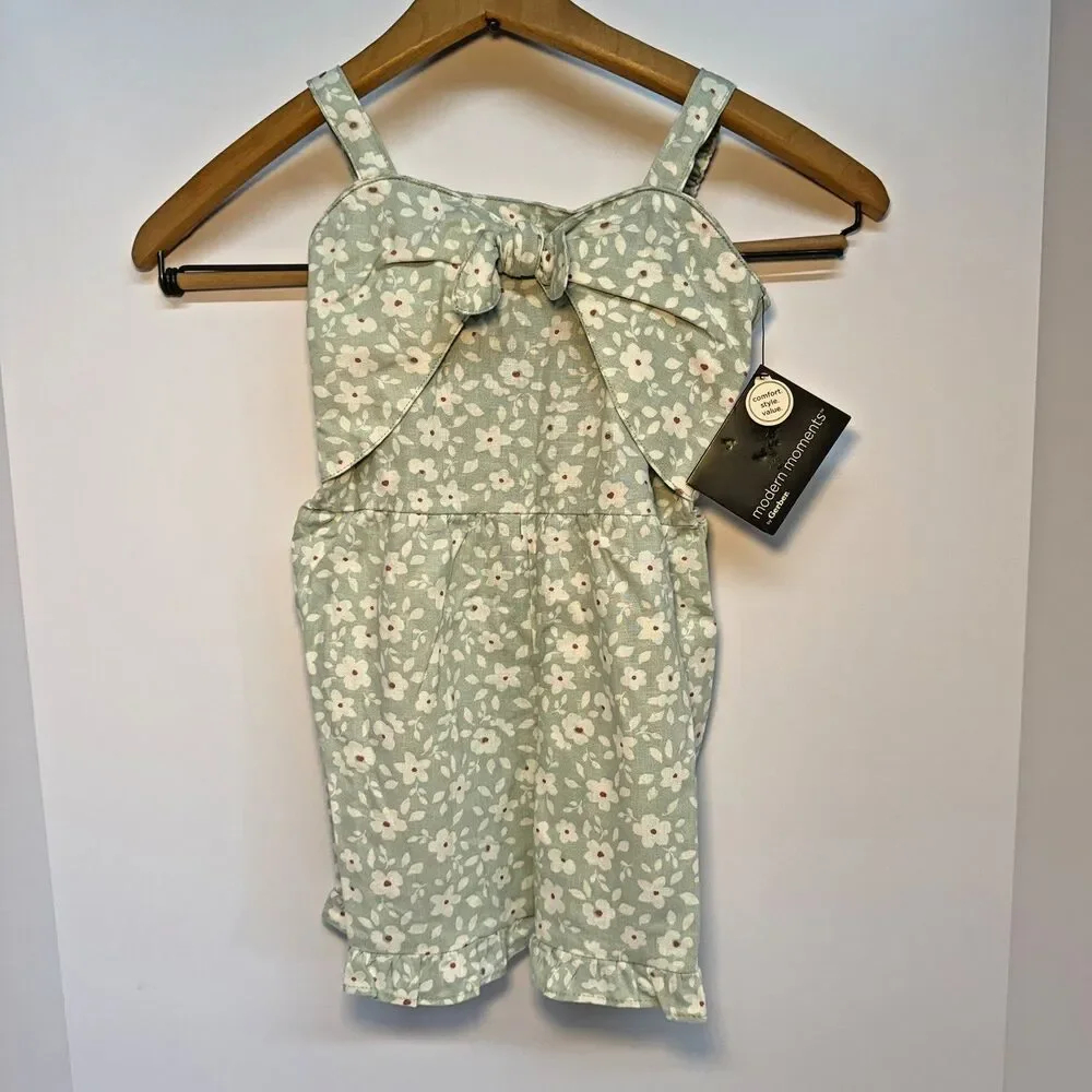 Gerber toddler Girls Romper with Floral Print NWT 4T Month Green Summer Comfy